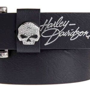 Harley Davidson 44'' Black Leather Belt w/ Faux Jewel Skull NWOT